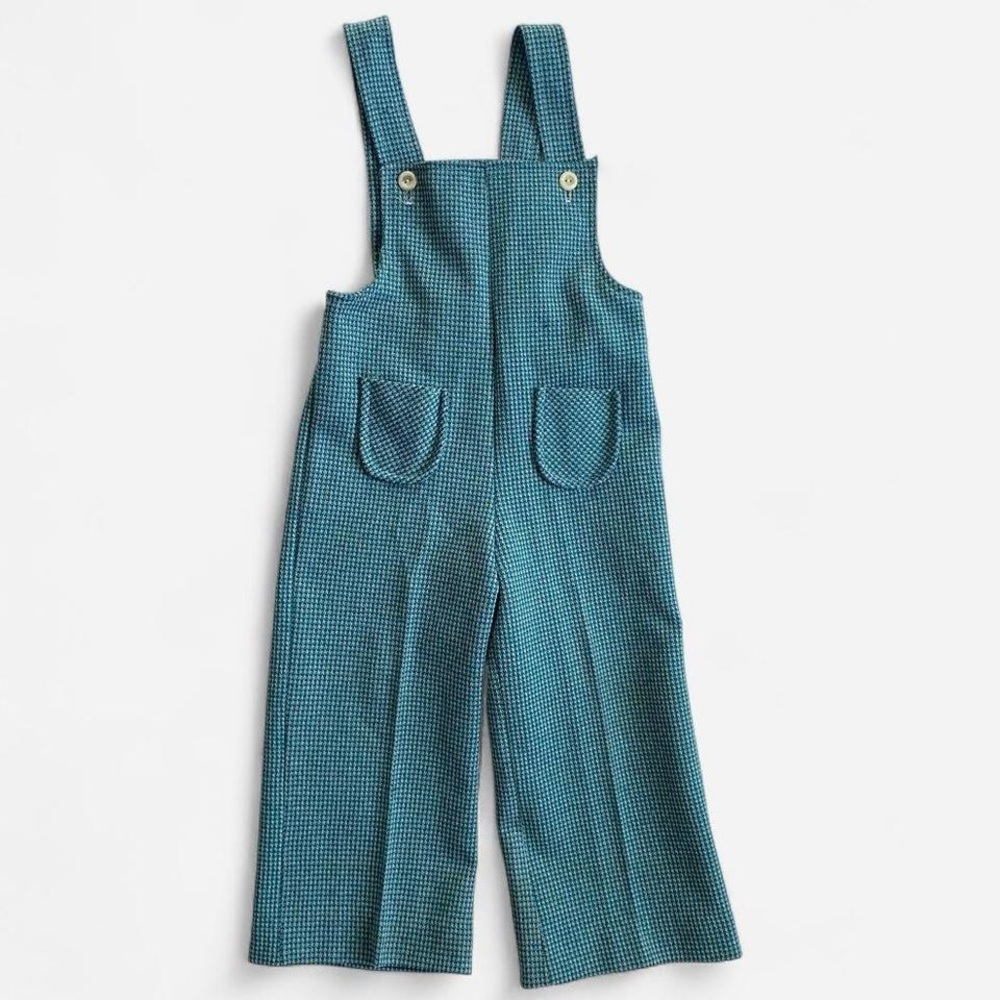 Vintage 70s kids green houndstooth overalls